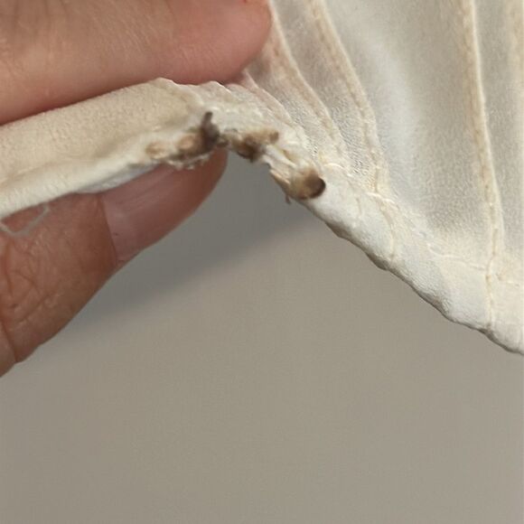 Vtg 80s Jo Matthews cream semi sheer polyester short sleeve shirt with pleats - Picture 7 of 9